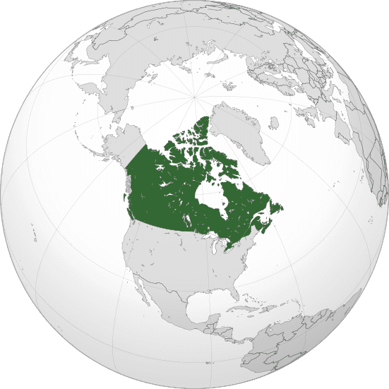 Carte du Canada sur une mappe monde