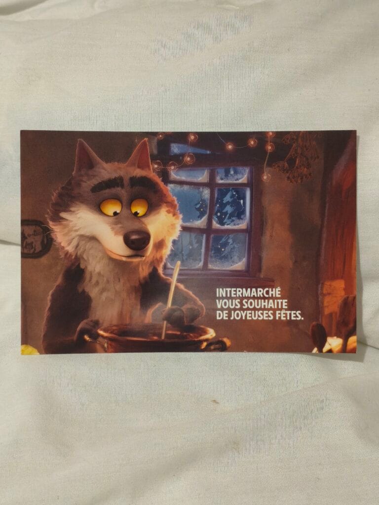 Le loup de la publicité Noël 2025 d'Intermaché